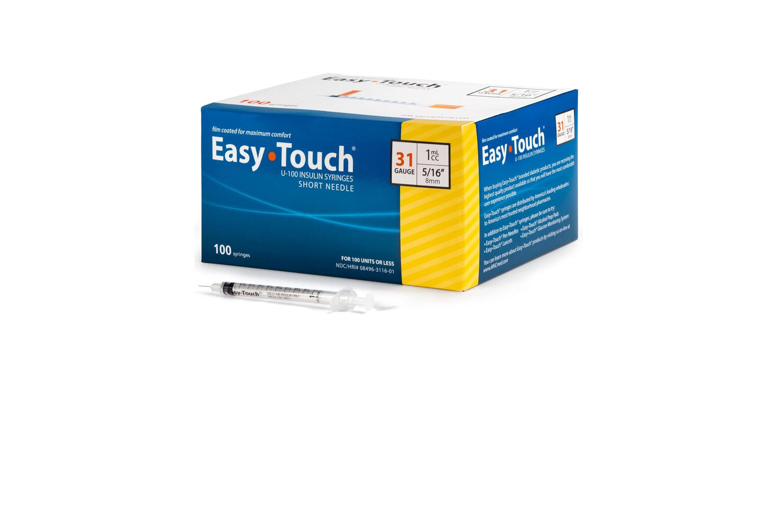 Easy Touch U-100 Insulin Syringe with Needle